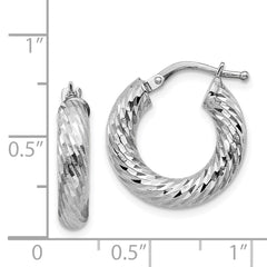 14k 4x10mm White Gold Diamond-cut Round Hoop Earrings