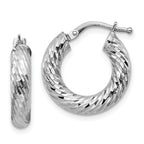 14k 4x10mm White Gold Diamond-cut Round Hoop Earrings