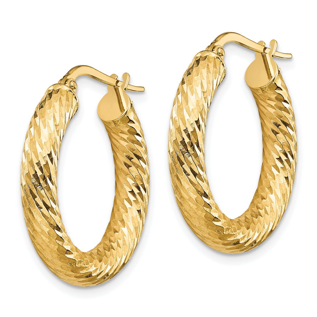 14k 4mm Polished Diamond-cut Round Hoop Earrings
