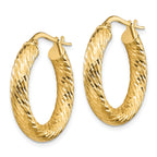 14k 4mm Polished Diamond-cut Round Hoop Earrings
