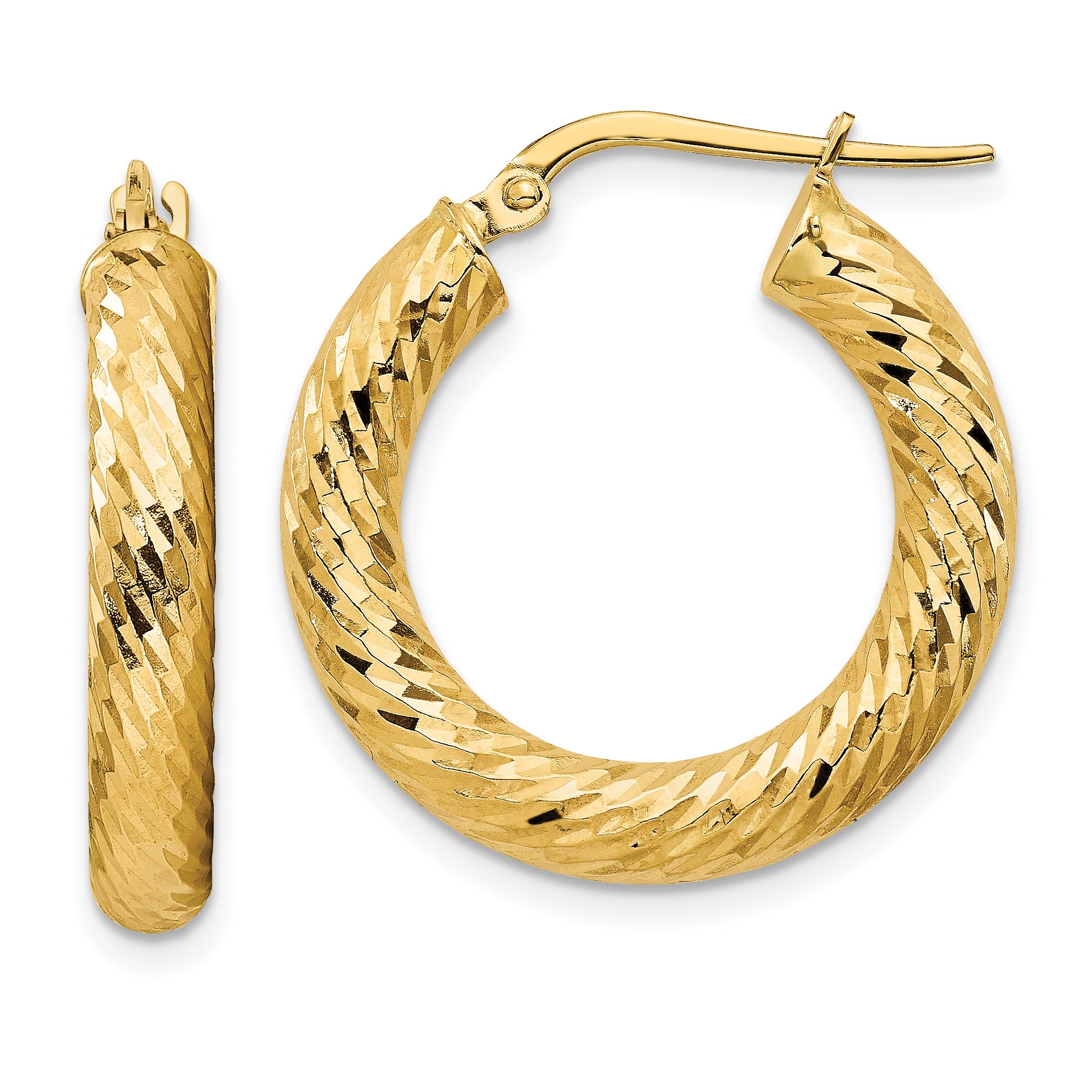 14k 4mm Polished Diamond-cut Round Hoop Earrings Main image