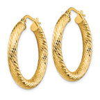 14k 4x20mm Diamond-cut Round Hoop Earrings