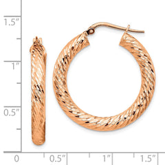 14k 4x25 Rose Gold Diamond-cut Round Hoop Earrings