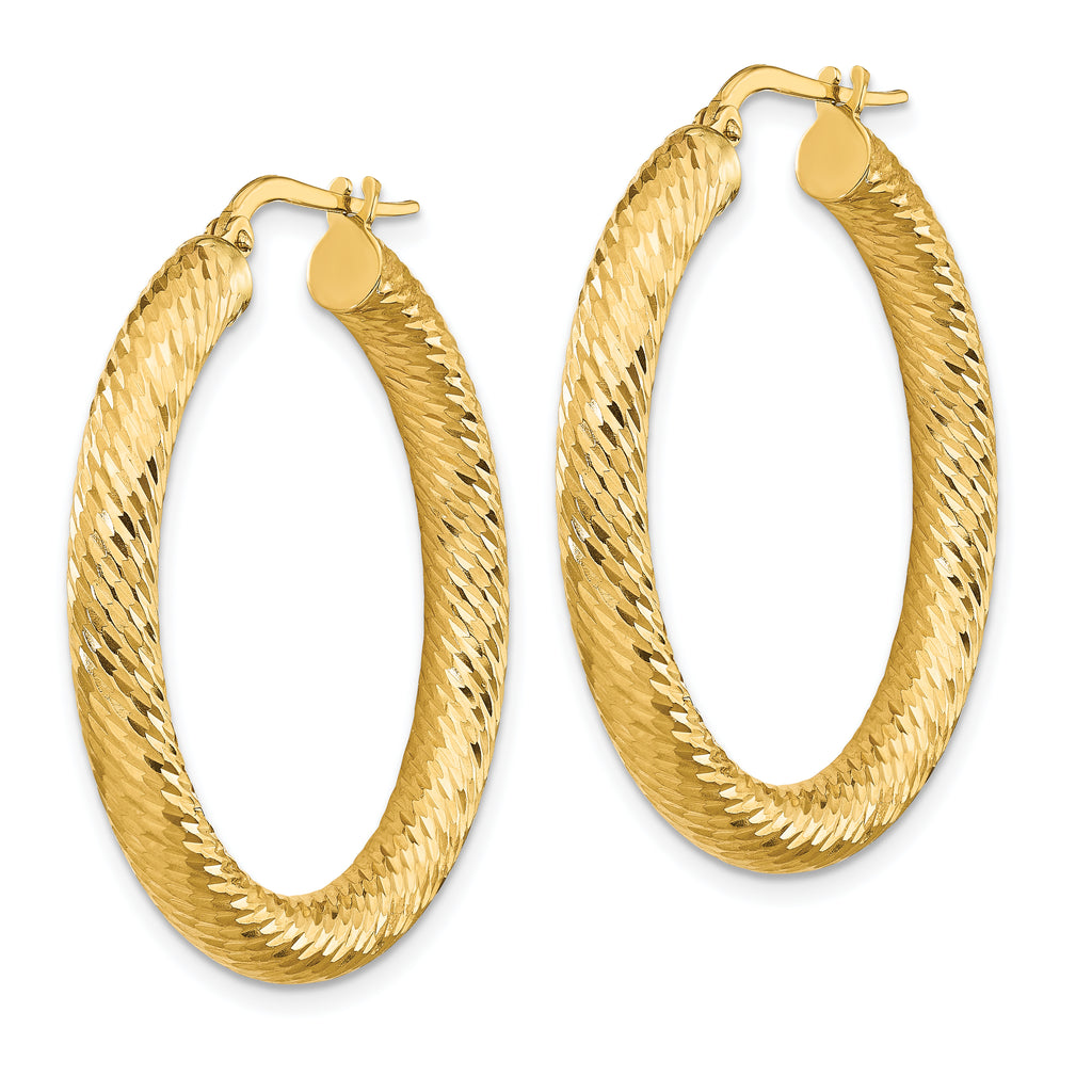 14k 4x25mm Diamond-cut Round Hoop Earrings