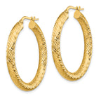 14k 4x25mm Diamond-cut Round Hoop Earrings
