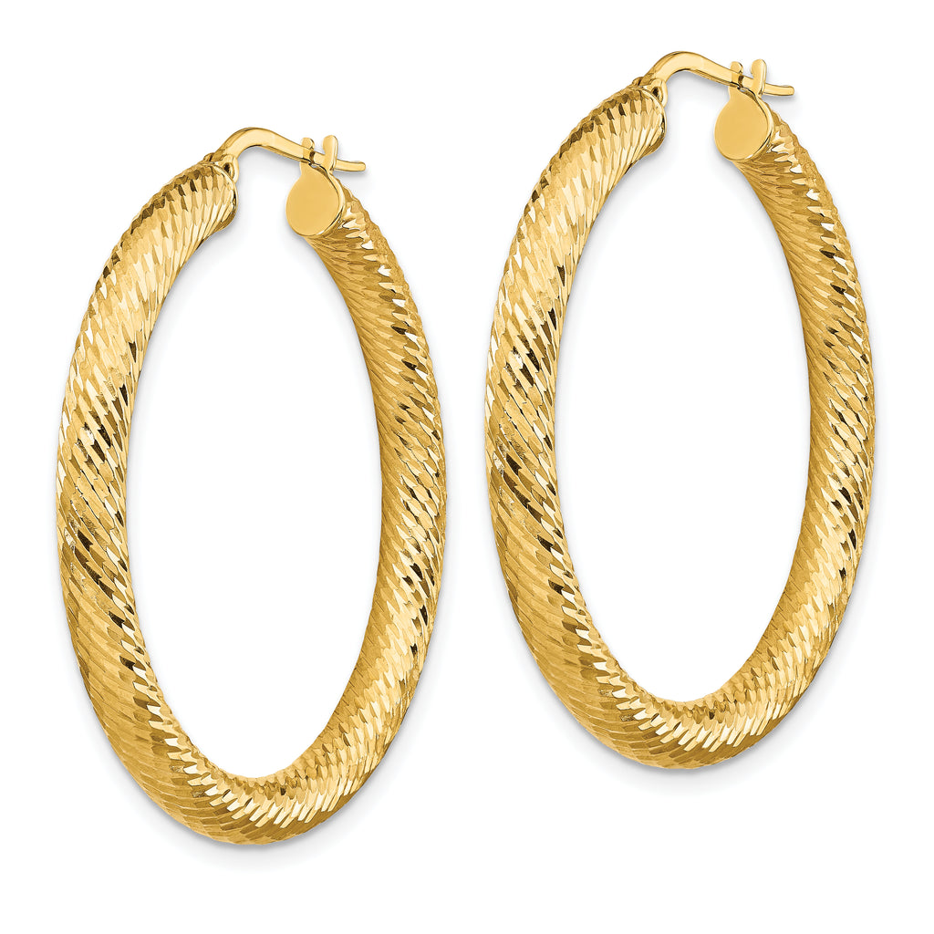 14k 4x30mm Diamond-cut Round Hoop Earrings