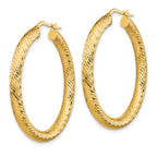 14k 4x30mm Diamond-cut Round Hoop Earrings