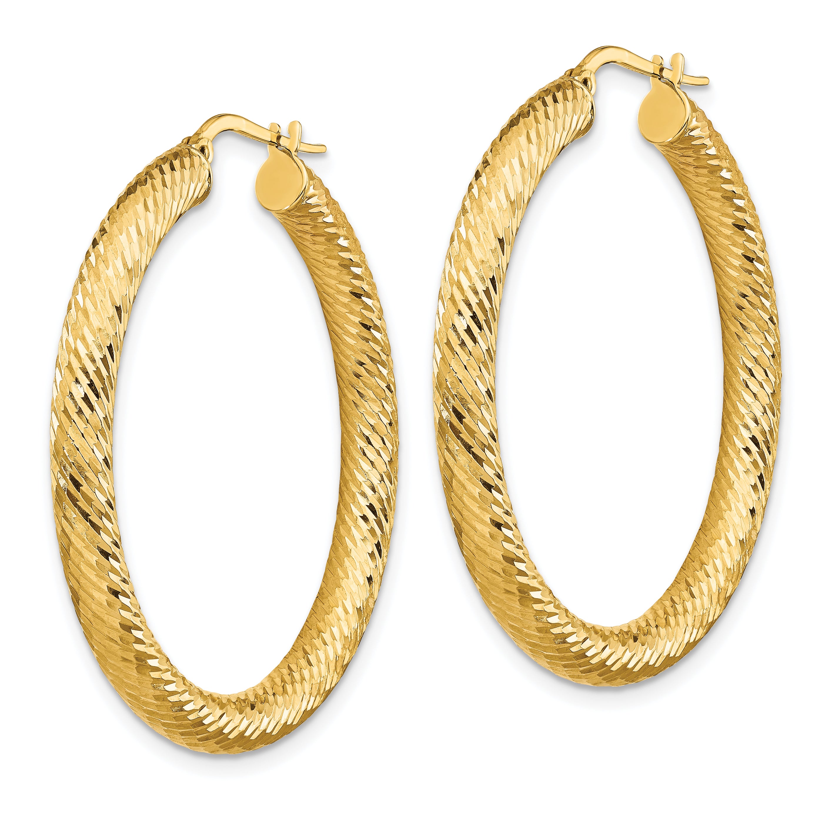 14k 4x30mm Diamond-cut Round Hoop Earrings