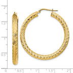 14k 4x30mm Diamond-cut Round Hoop Earrings