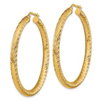 14k 4x50mm Diamond-cut Round Hoop Earrings