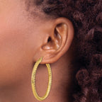 14k 4x50mm Diamond-cut Round Hoop Earrings