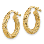 14k 3x10mm Diamond-cut Round Hoop Earrings