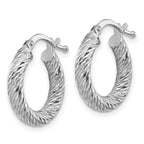 14k 3x10mm White Gold Diamond-cut Round Hoop Earrings