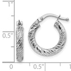 14k 3x10mm White Gold Diamond-cut Round Hoop Earrings