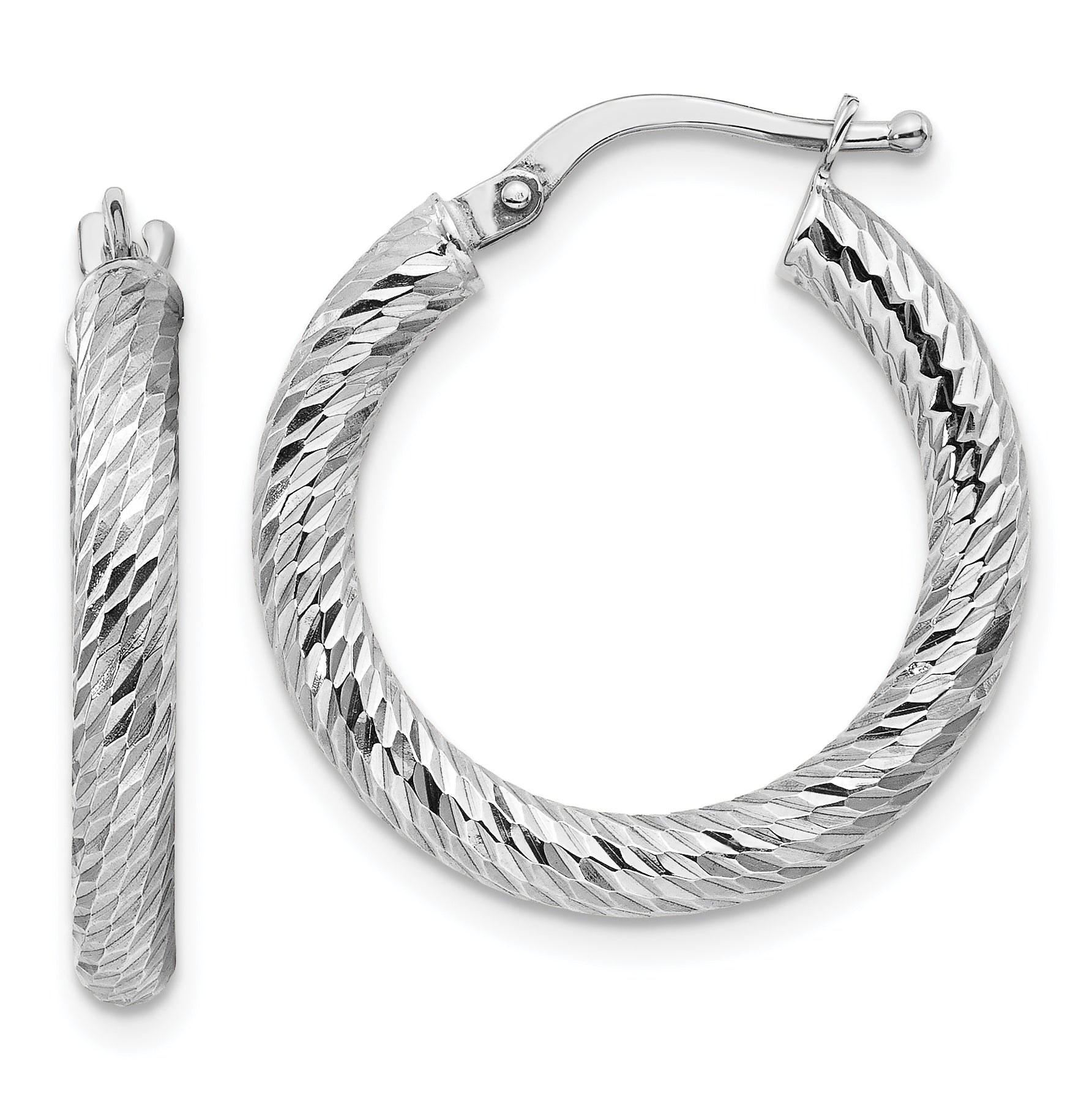 14k Polished 3mm White Gold Diamond-cut Round Hoop Earrings Main image