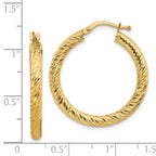 14k 3x20mm Diamond-cut Round Hoop Earrings