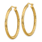 14k Polished 3mm Diamond-cut Round Hoop Earrings