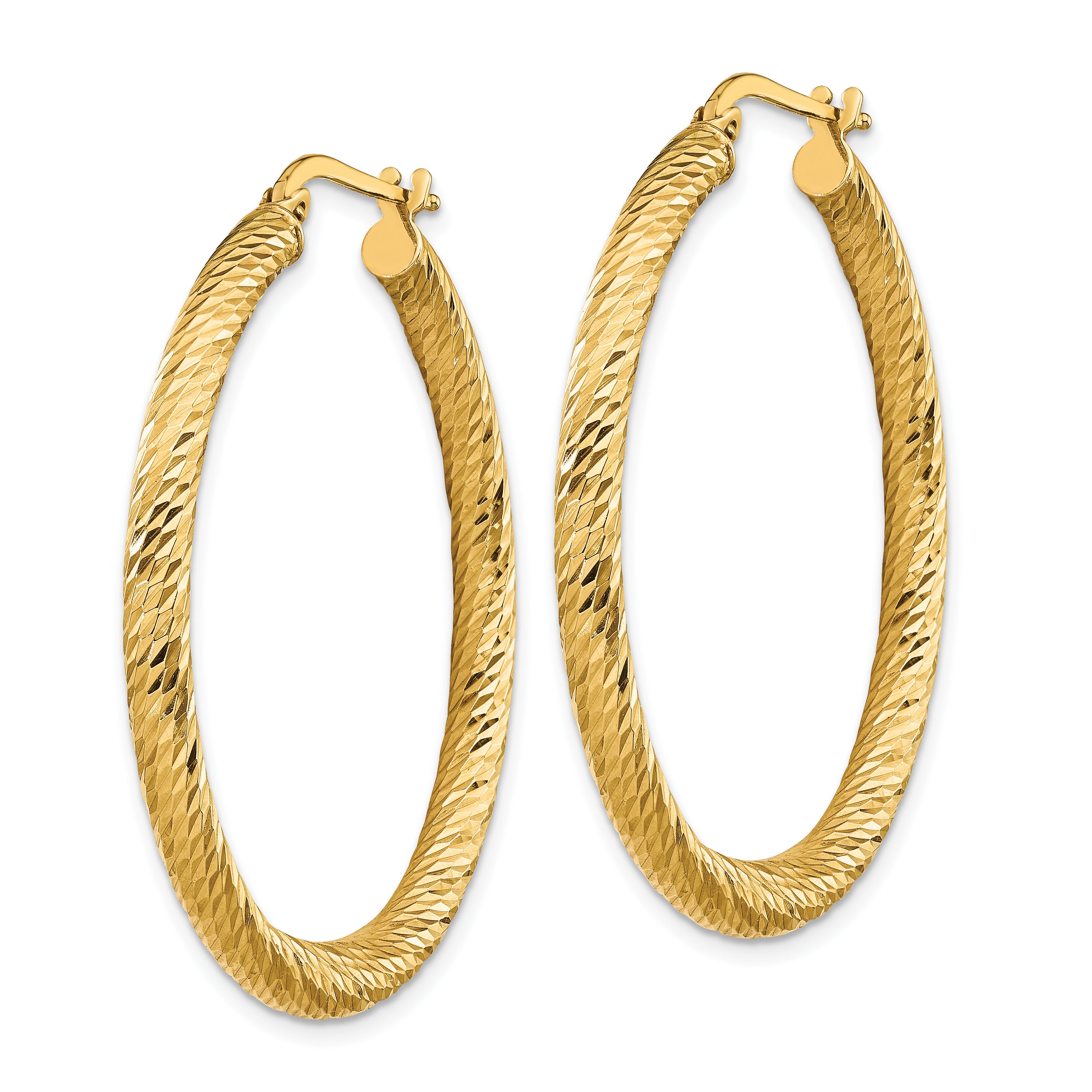 14k Polished 3mm Diamond-cut Round Hoop Earrings
