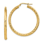 14k Polished 3mm Diamond-cut Round Hoop Earrings