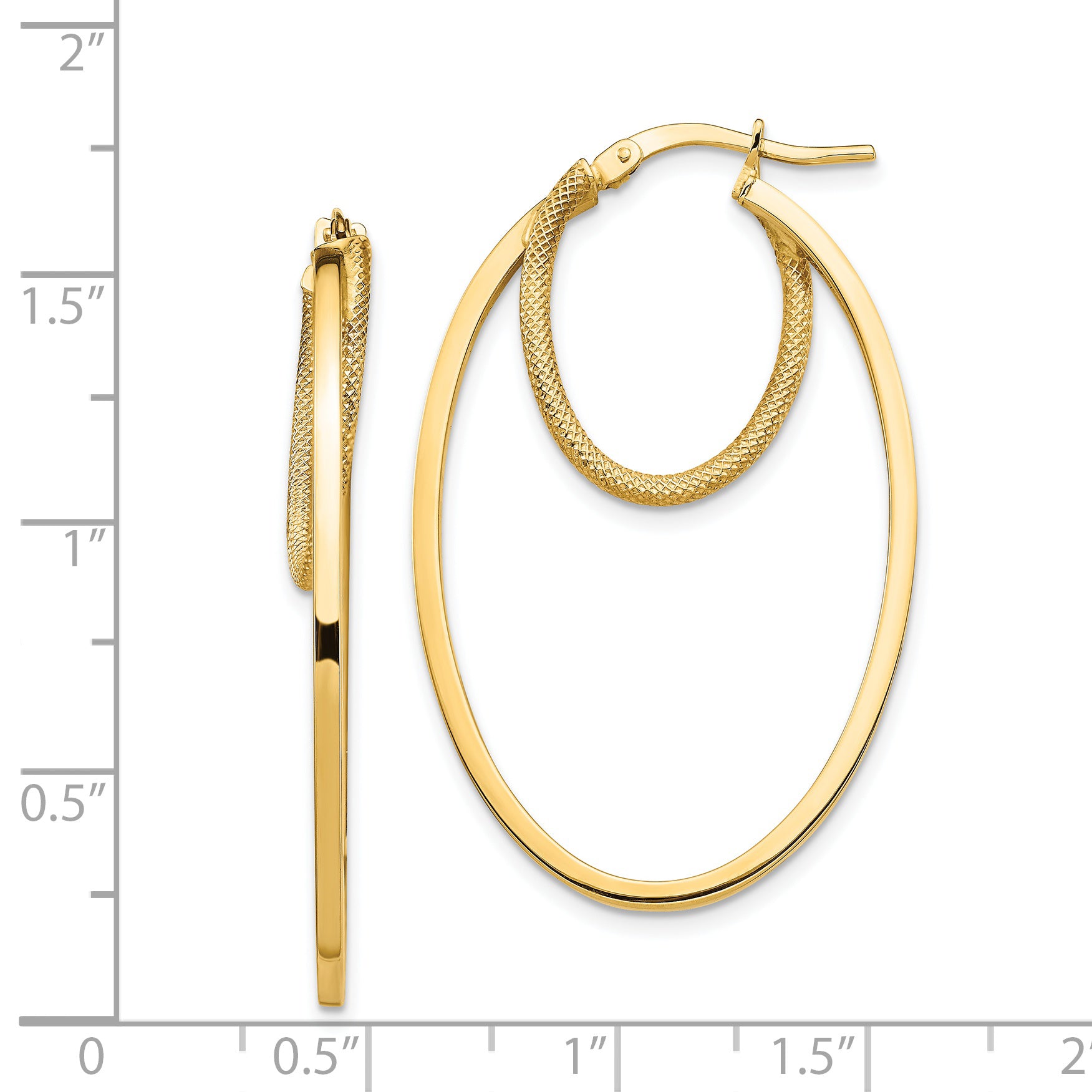 14k Polished & Textured Double Oval Hoop Earrings