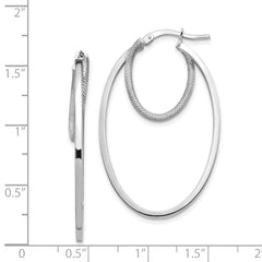 14k White Gold Polished & Textured Double Oval Hoop Earrings