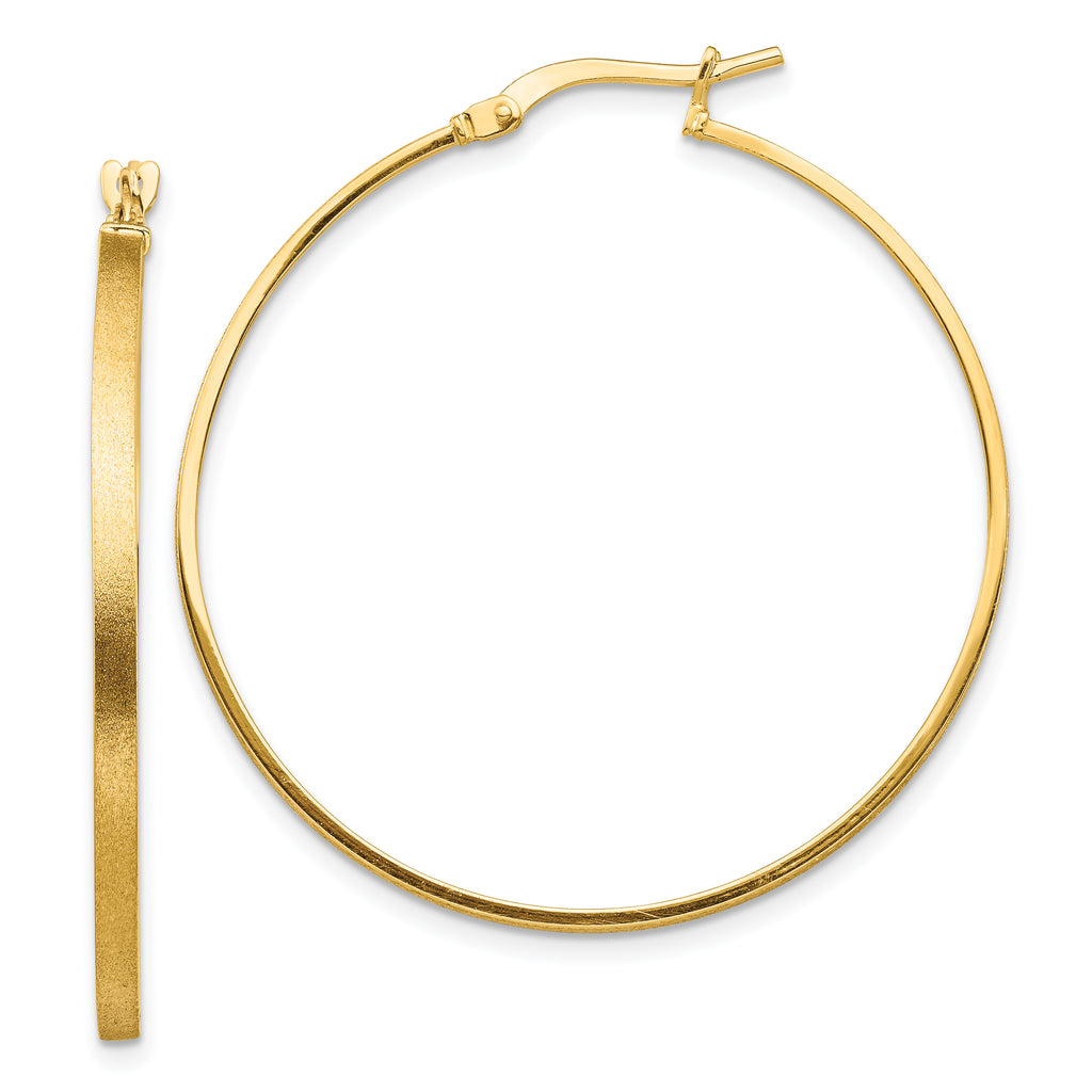 14k Brushed and Polished 2mm Hoop Earrings