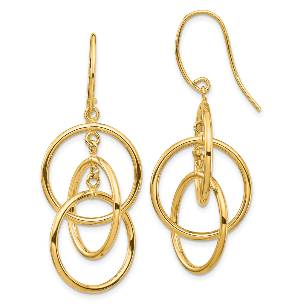 14k Polished Circles Dangle Earrings