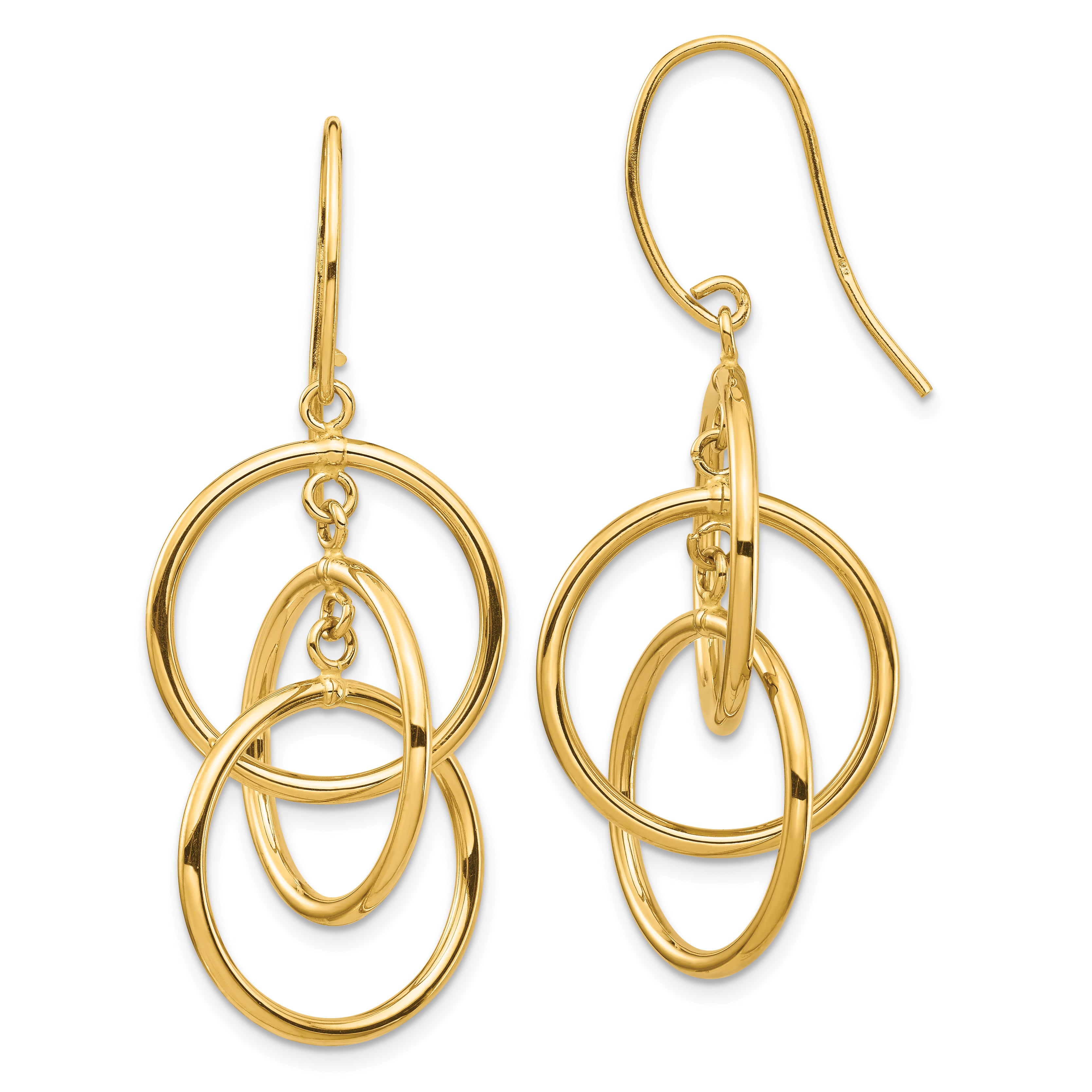 14k Polished Circles Dangle Earrings