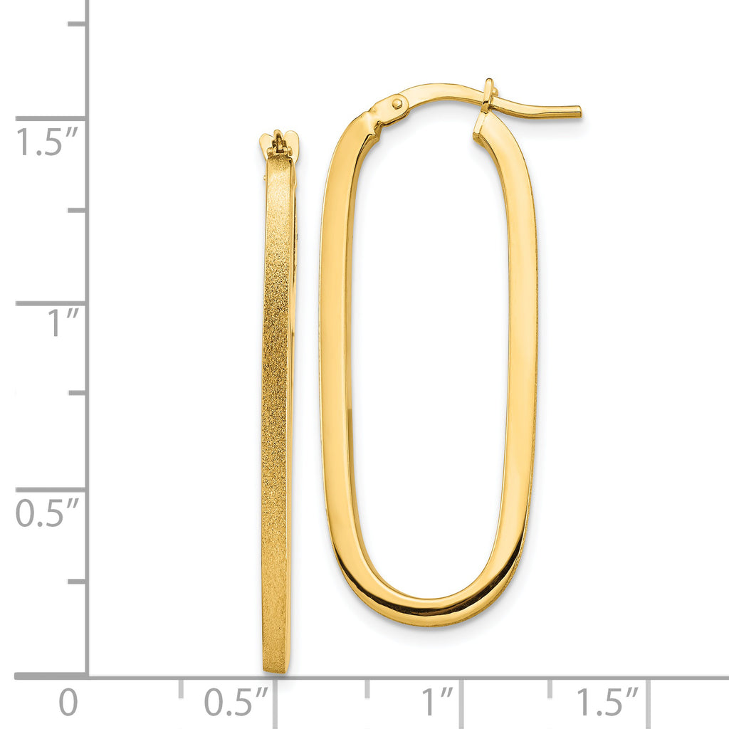 14k Polished & Satin 2mm Oval Hoop Earrings
