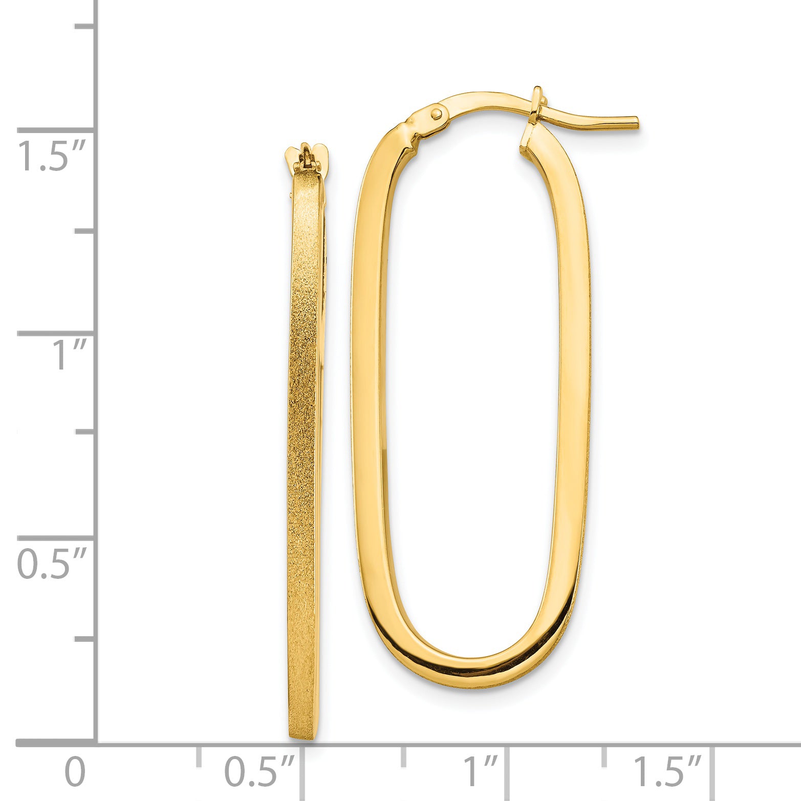 14k Polished & Satin 2mm Oval Hoop Earrings