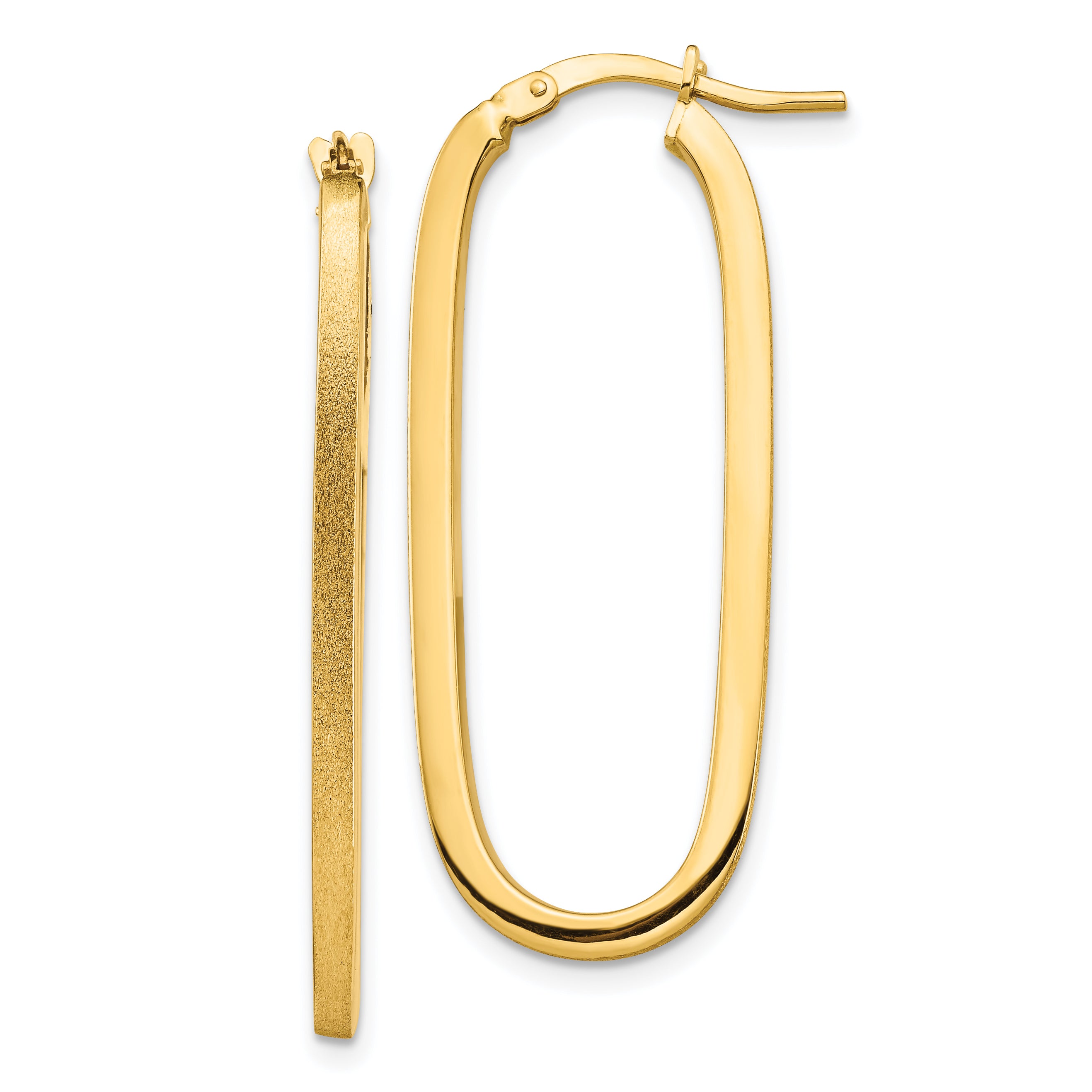 14k Polished & Satin 2mm Oval Hoop Earrings Main image