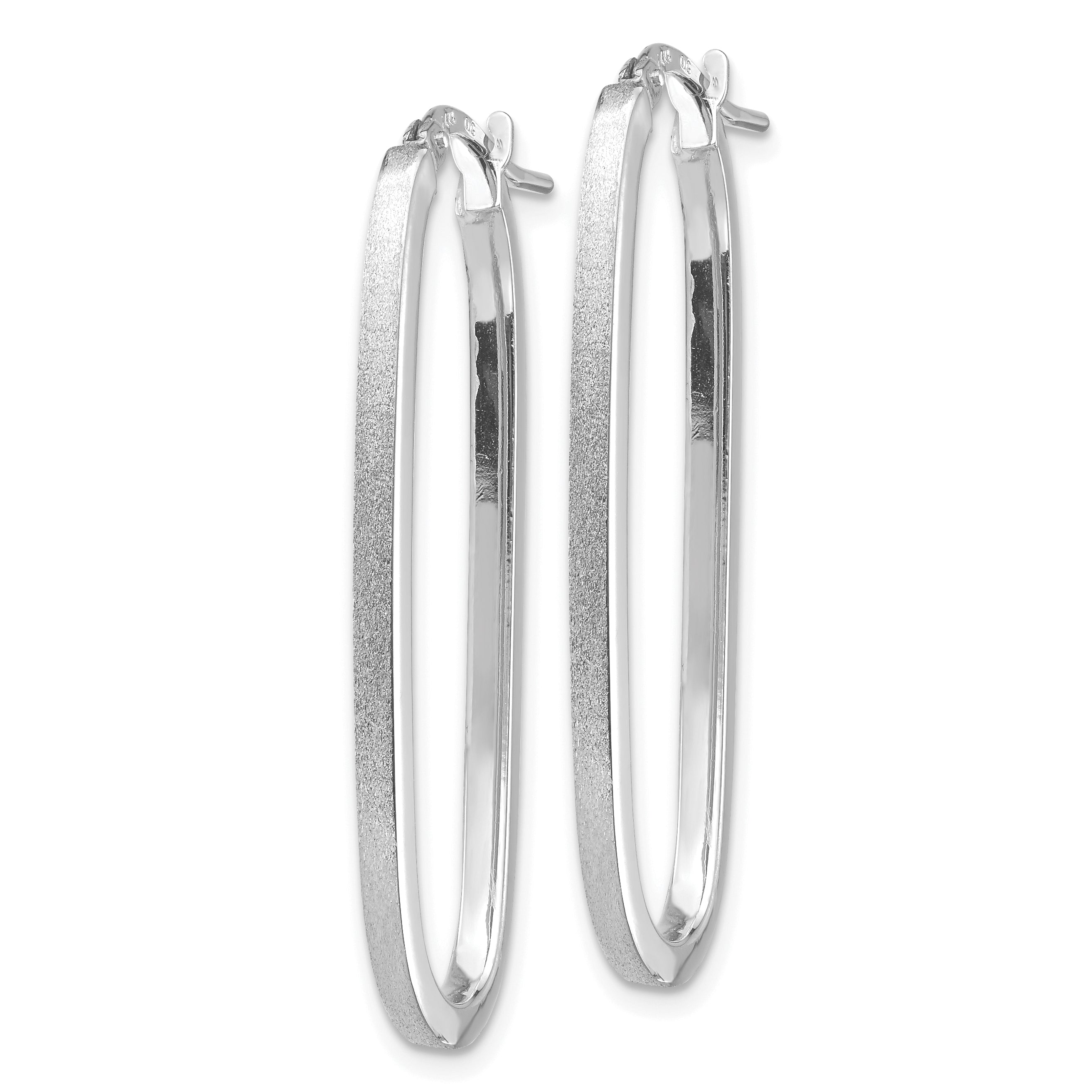 14k White Gold Polished & Satin 2mm Oval Hoop Earrings Secondary image