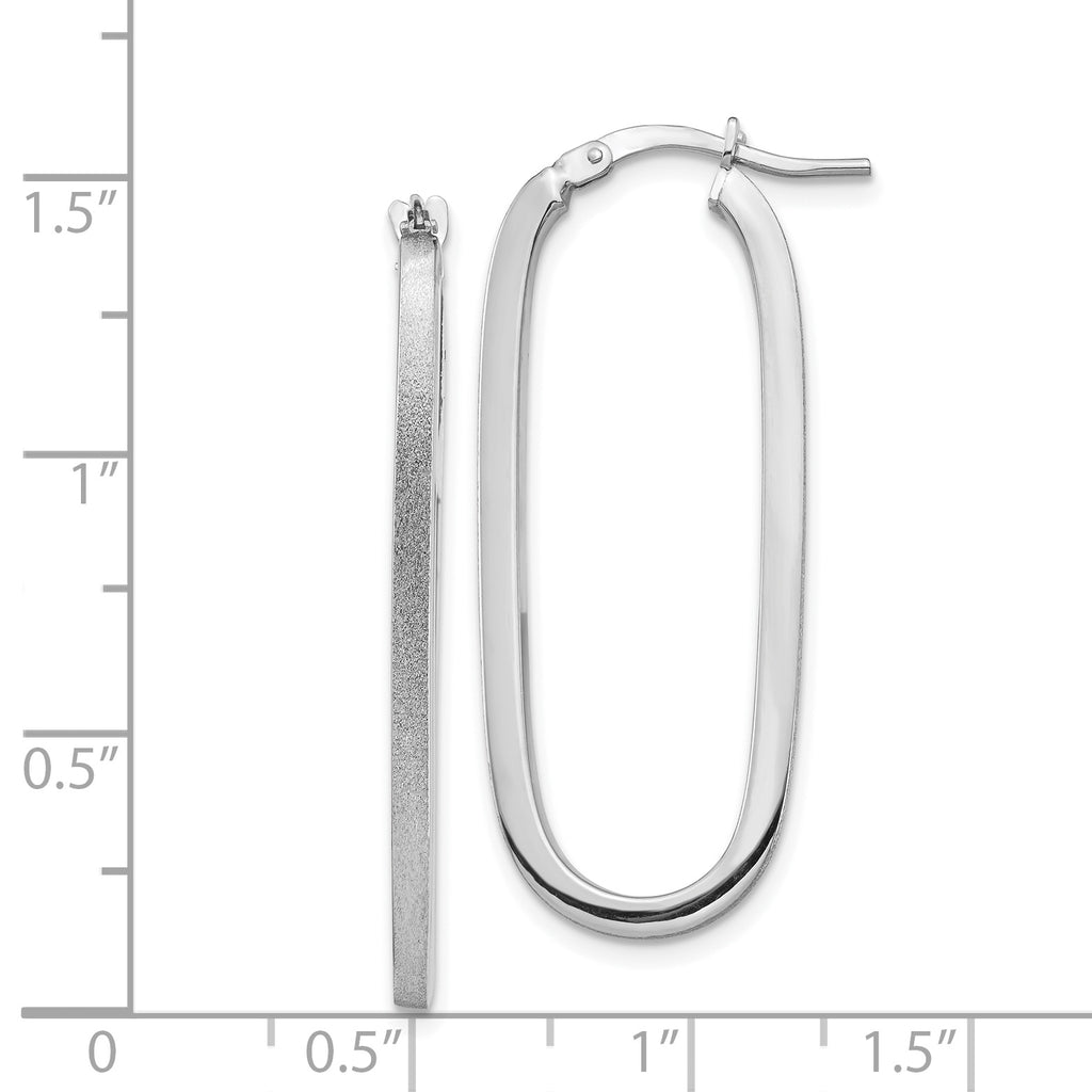 14k White Gold Polished & Satin 2mm Oval Hoop Earrings
