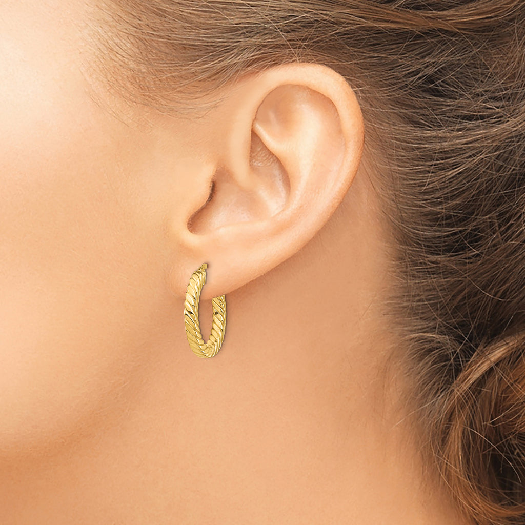 14k Polished Twisted 3mm Hoop Earrings