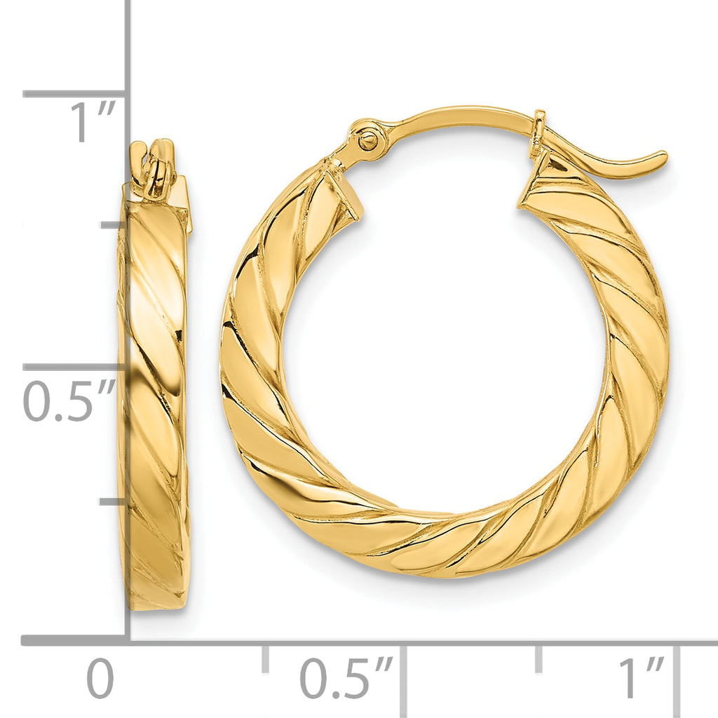 14k Polished Twisted 3mm Hoop Earrings