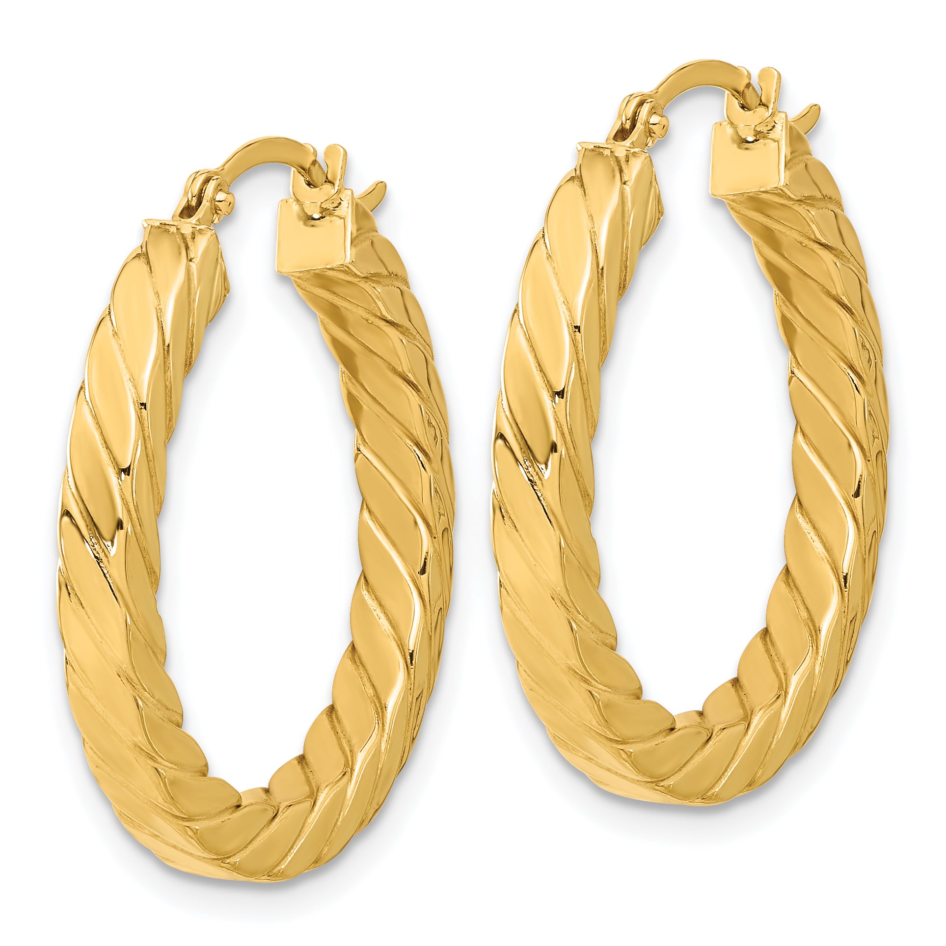 14k Polished & Twisted 3mm Square Tube Hoop Earrings Secondary image