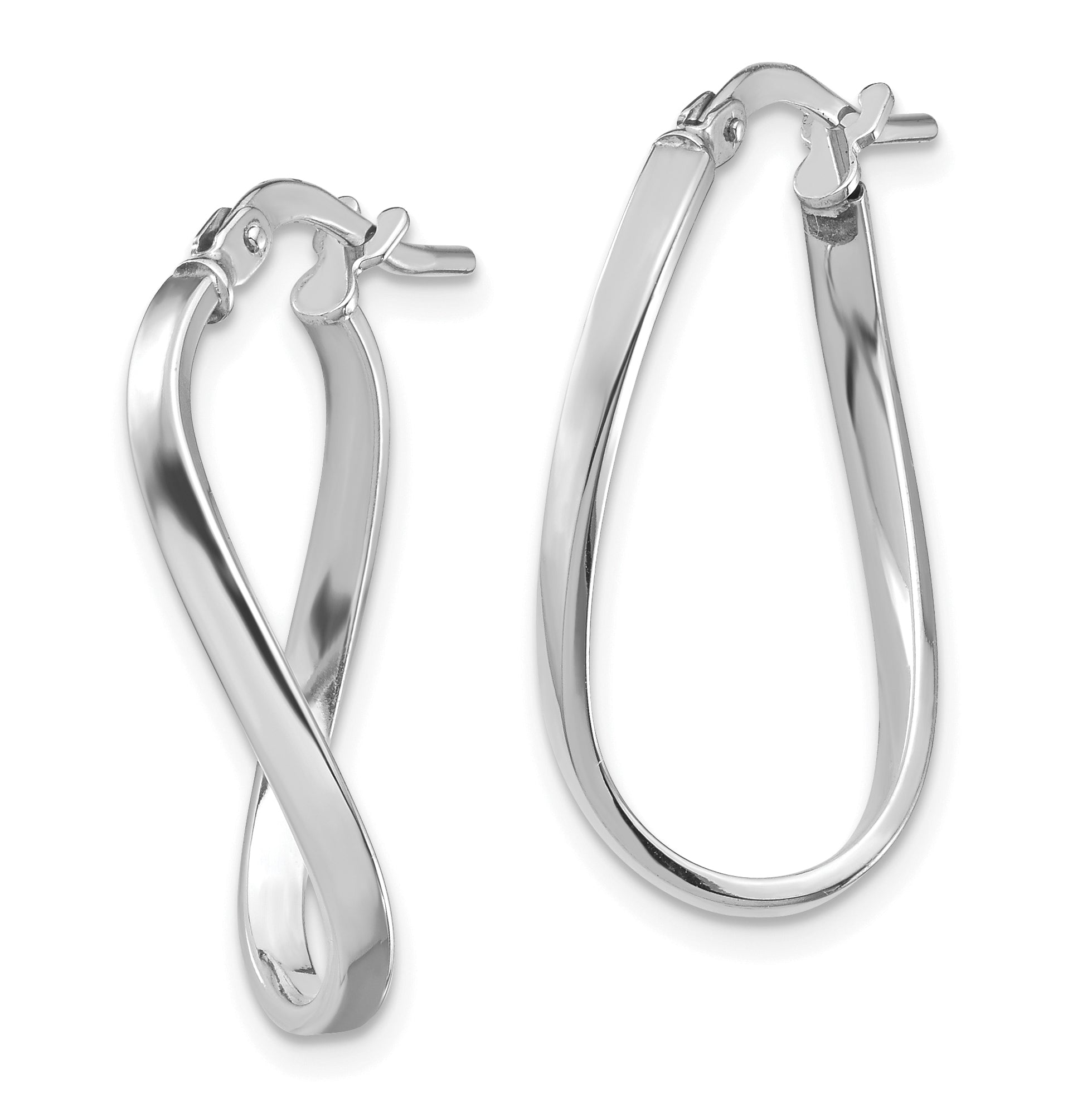 14k White Gold Polished 2mm Wavy Hoop Earrings Secondary image