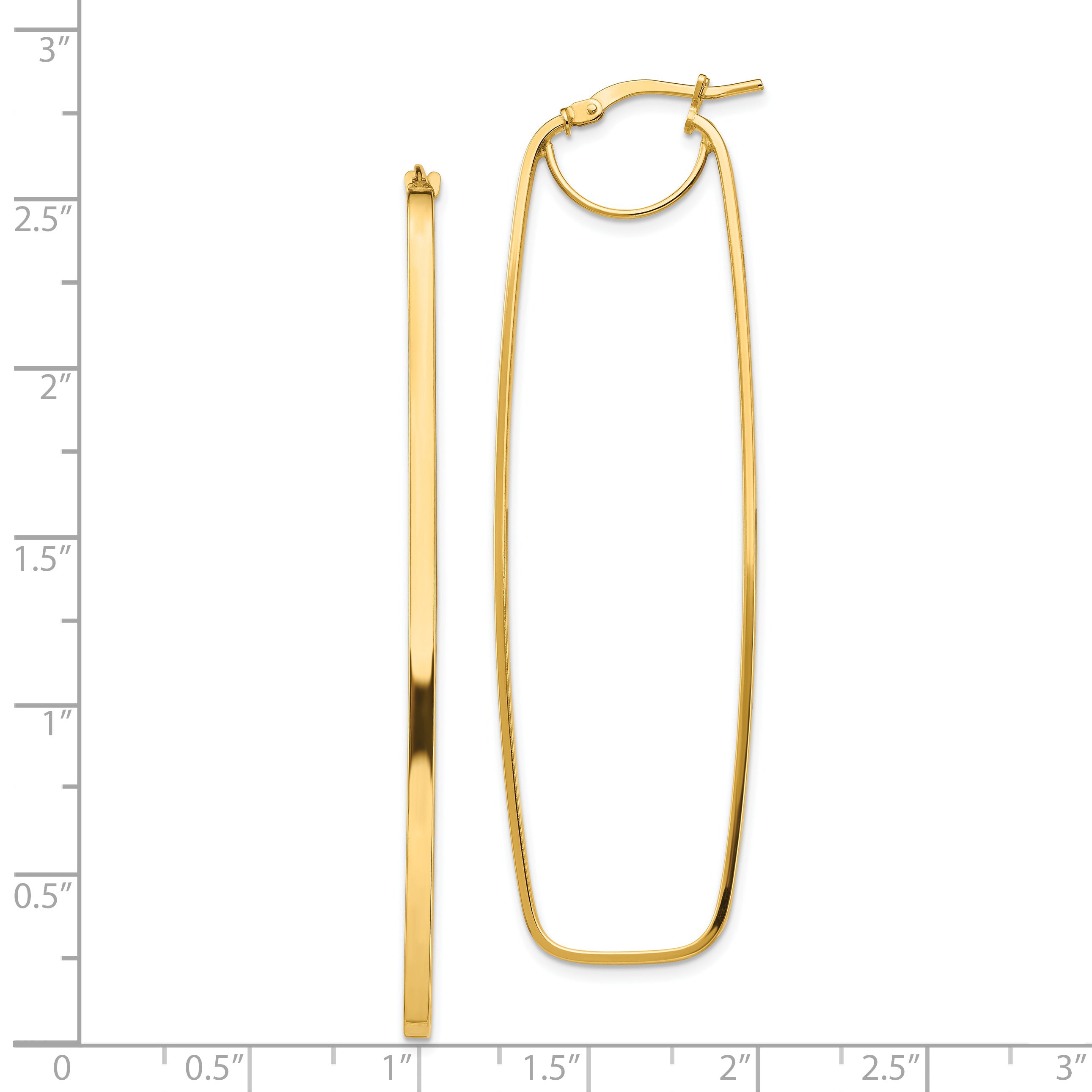 14k Polished 2mm Rectangle Hoop Earrings