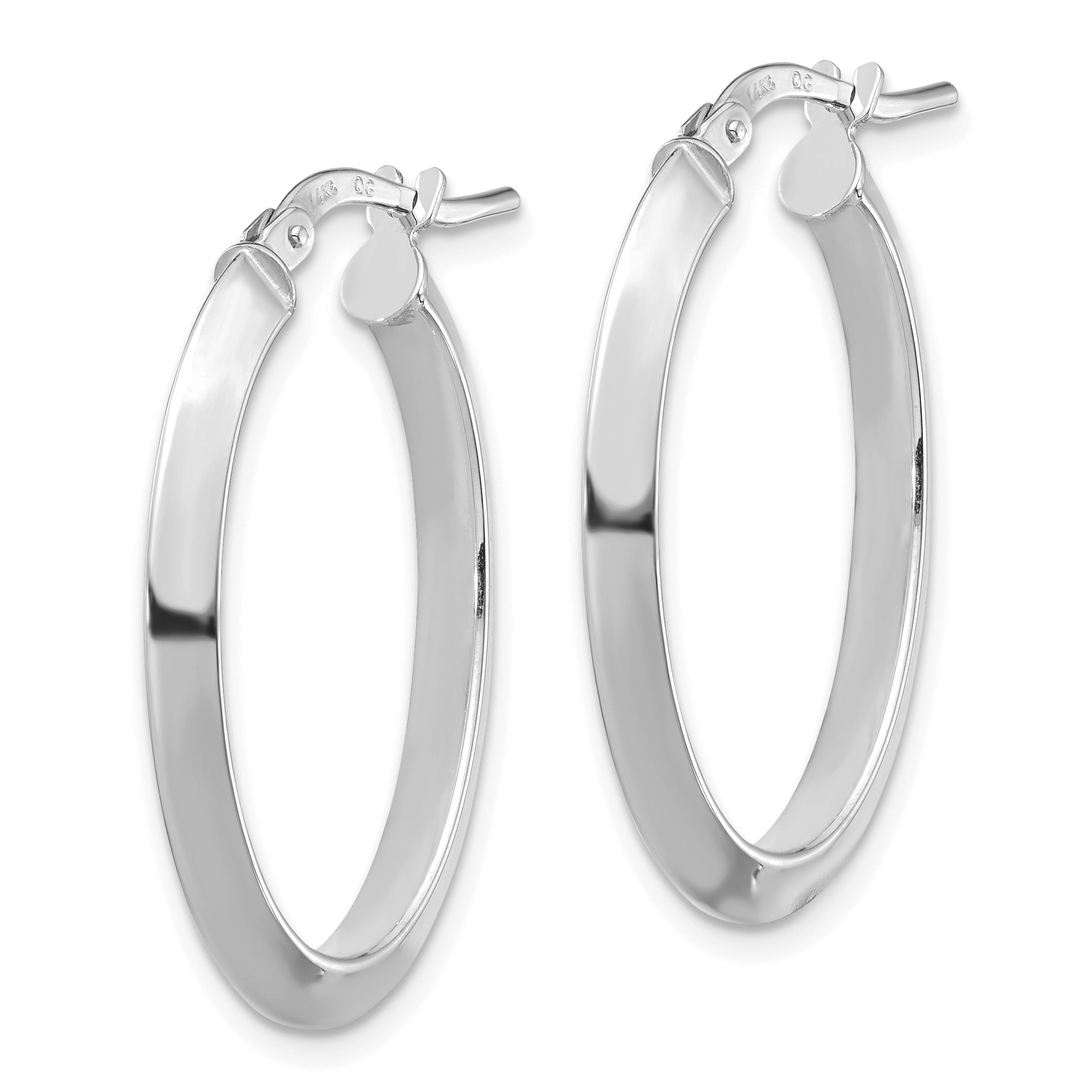 14k White Gold Polished 3.5mm Knife Edge Oval Hoop Earrings Secondary image
