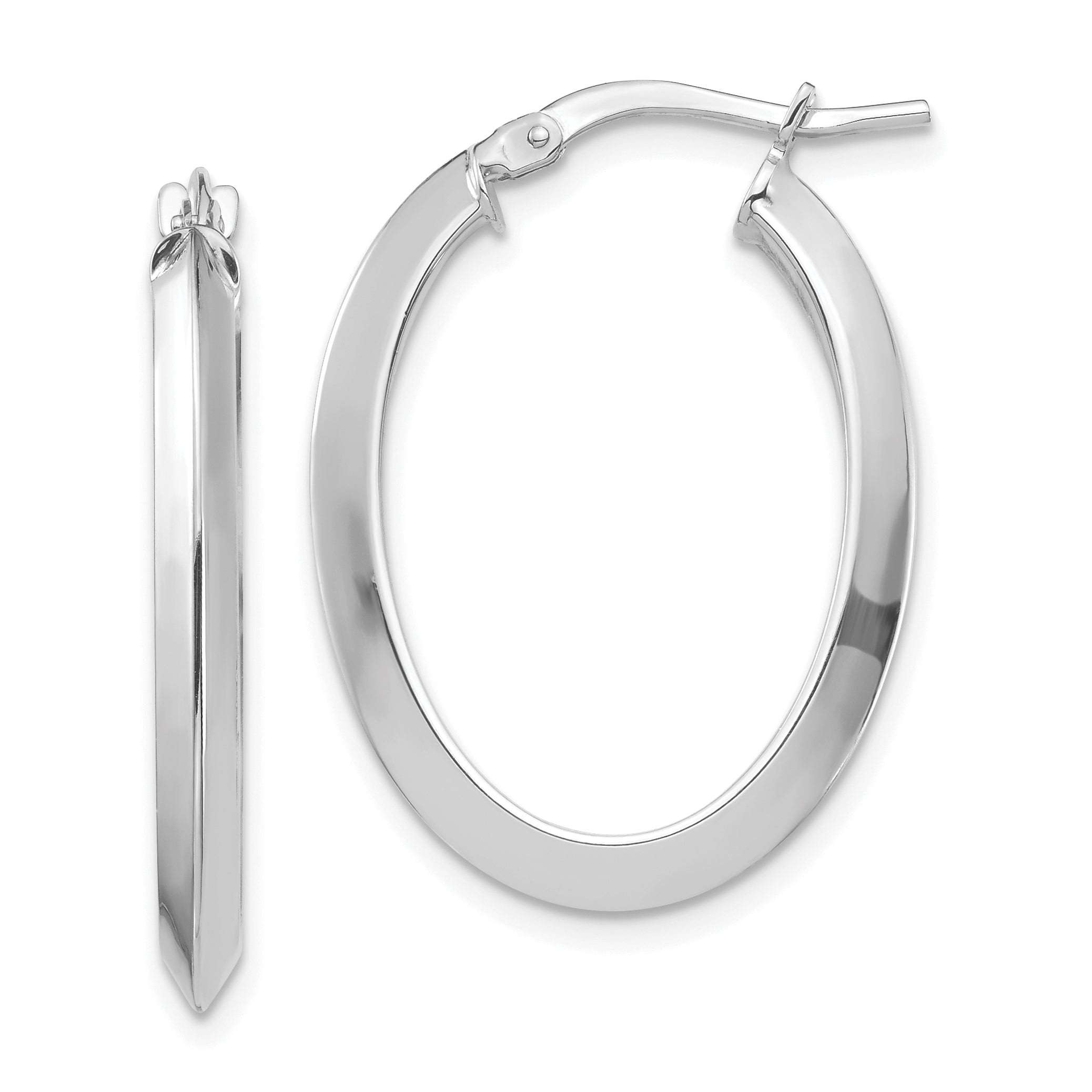 14k White Gold Polished 3.5mm Knife Edge Oval Hoop Earrings Main image