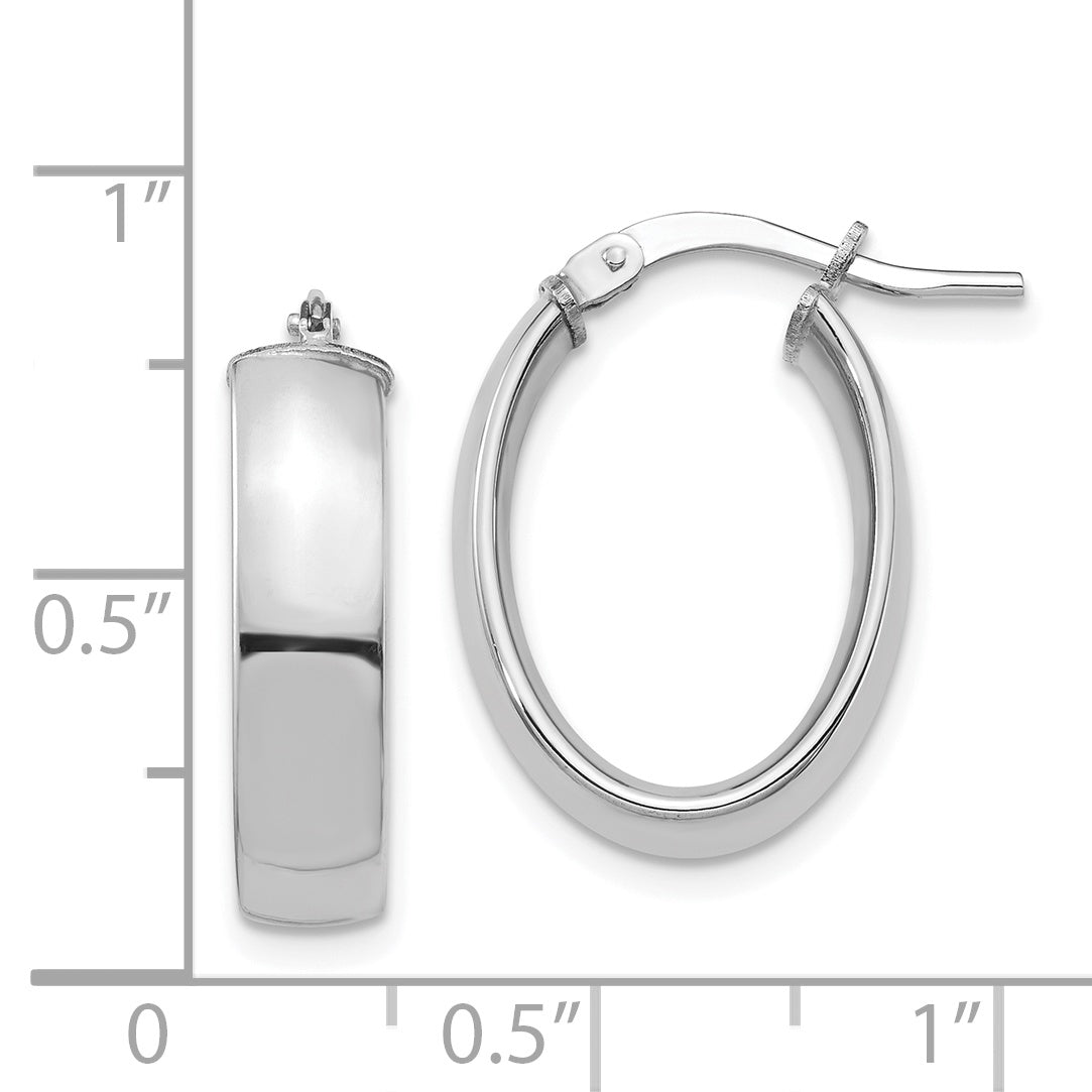 14k White Gold High Polished 5mm Oval Hoop Earrings