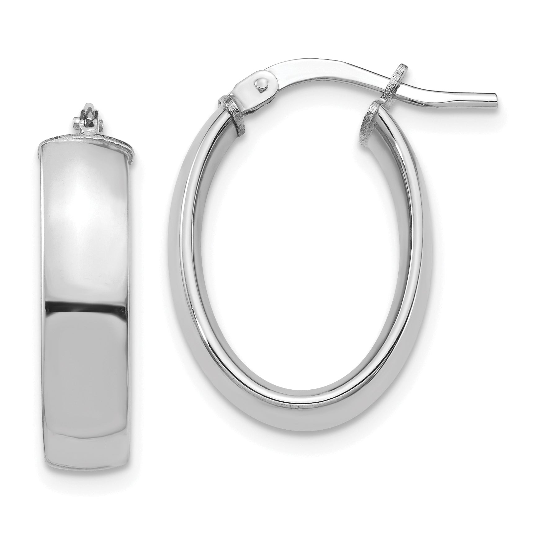14k White Gold High Polished 5mm Oval Hoop Earrings