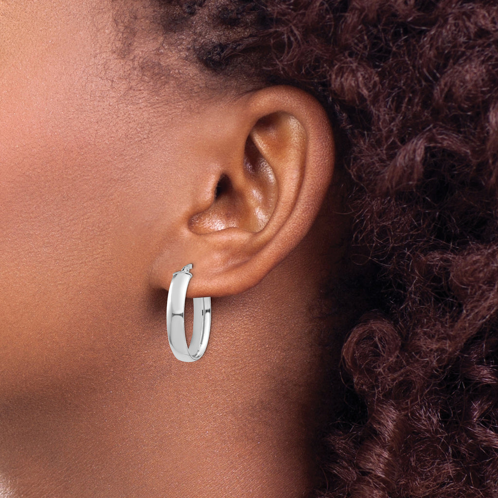 14k White Gold High Polished 5mm Oval Hoop Earrings
