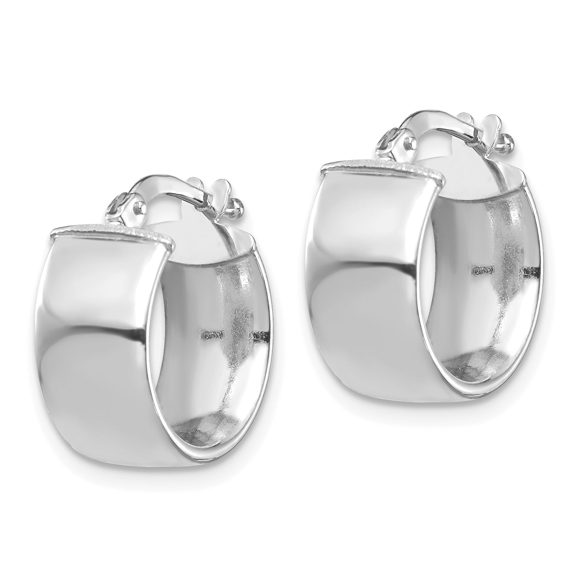14k White Gold High Polished 7mm Hoop Earrings Secondary image