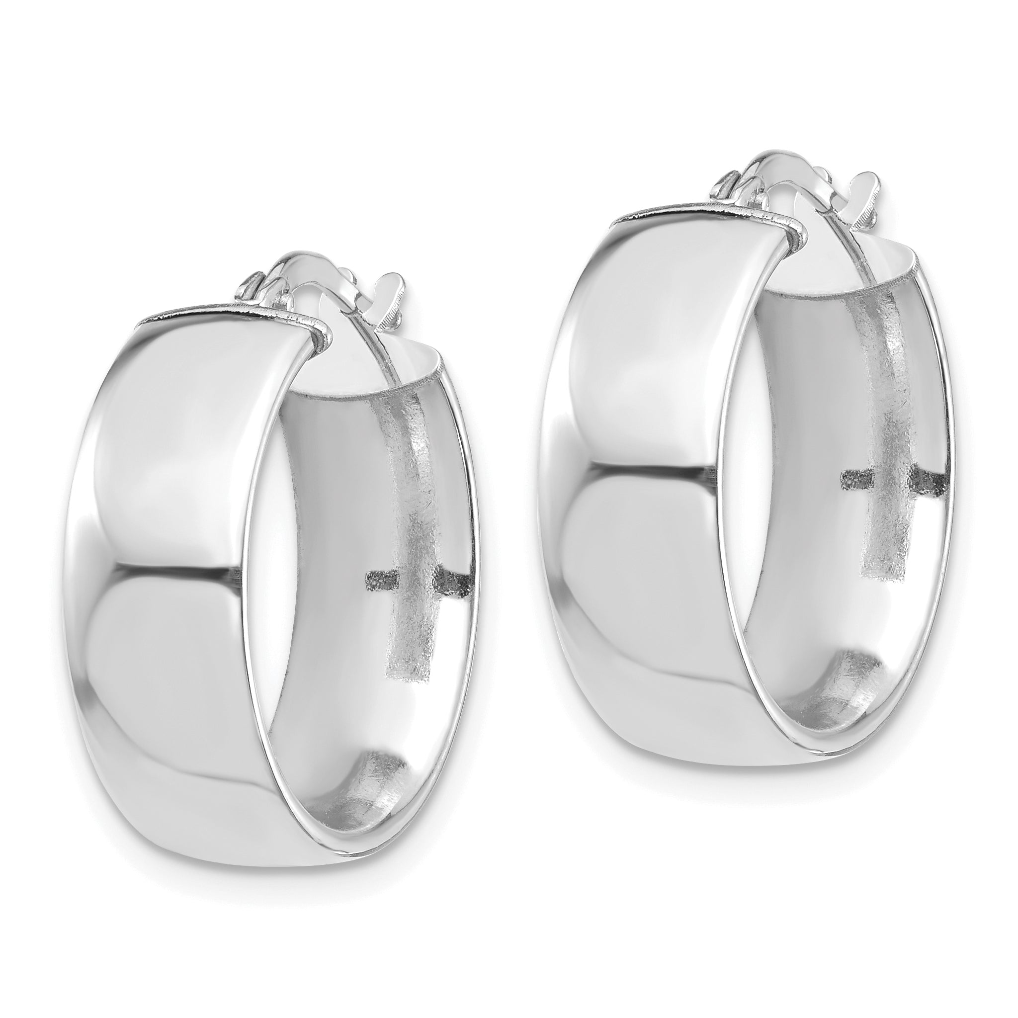 14k White Gold High Polished 7mm Hoop Earrings Secondary image