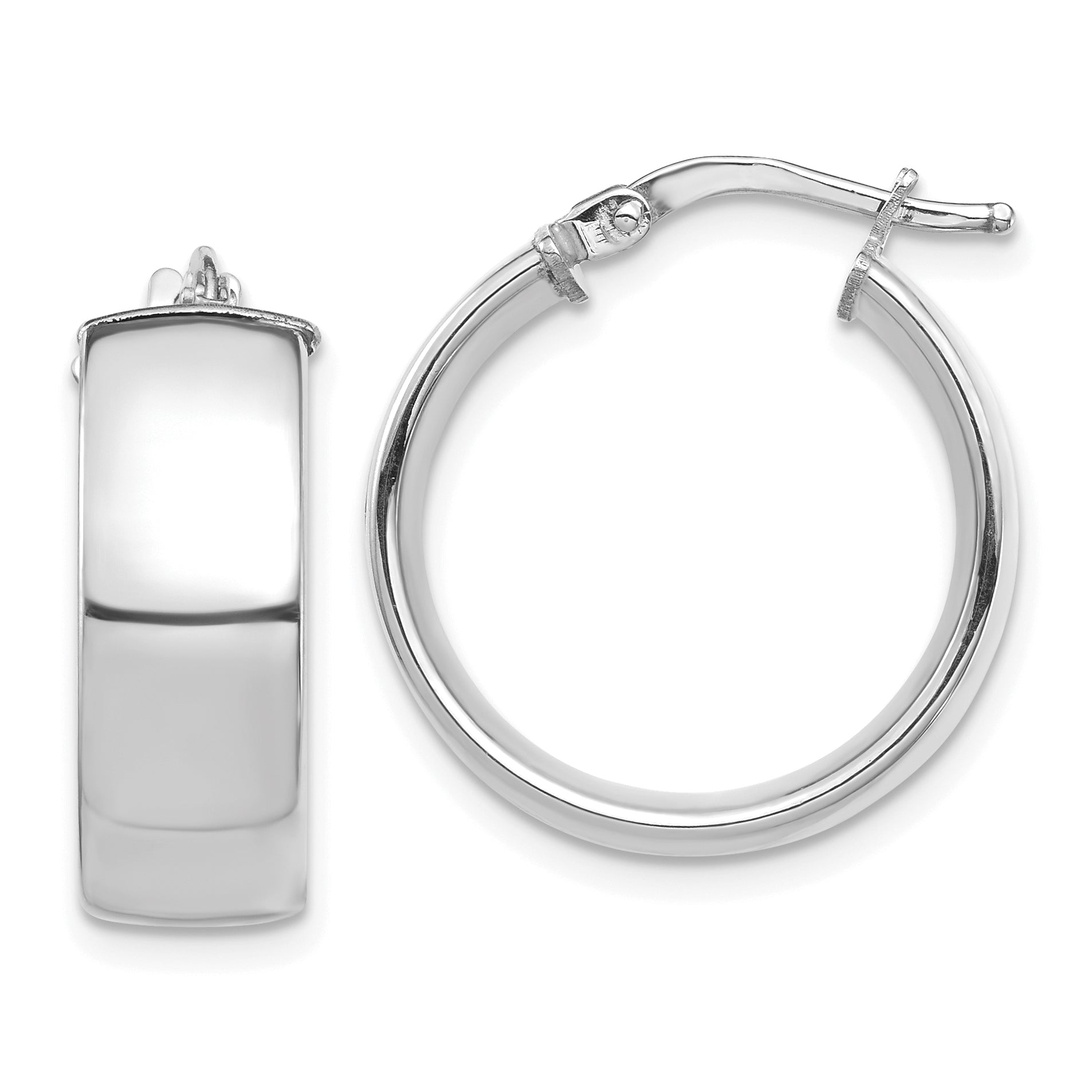 14k White Gold High Polished 7mm Hoop Earrings Main image
