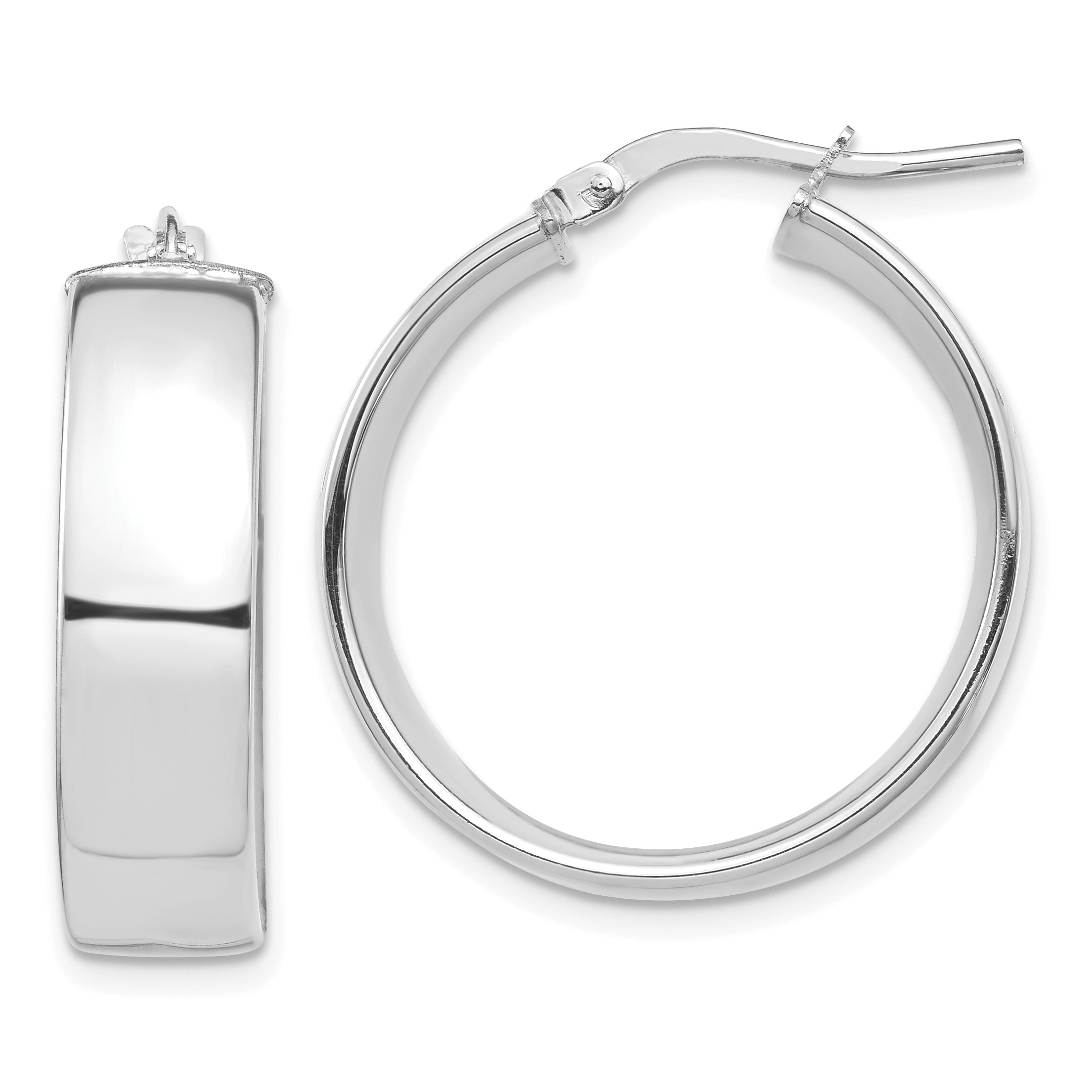 14k White Gold High Polished 7mm Hoop Earrings Main image