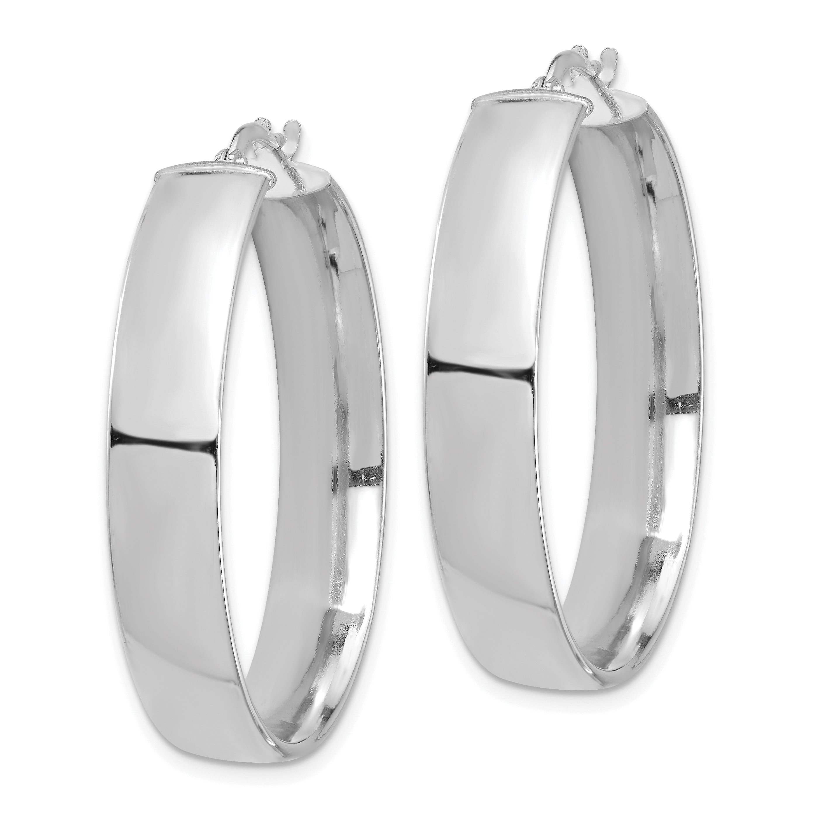 14k White Gold High Polished 7mm Hoop Earrings Secondary image