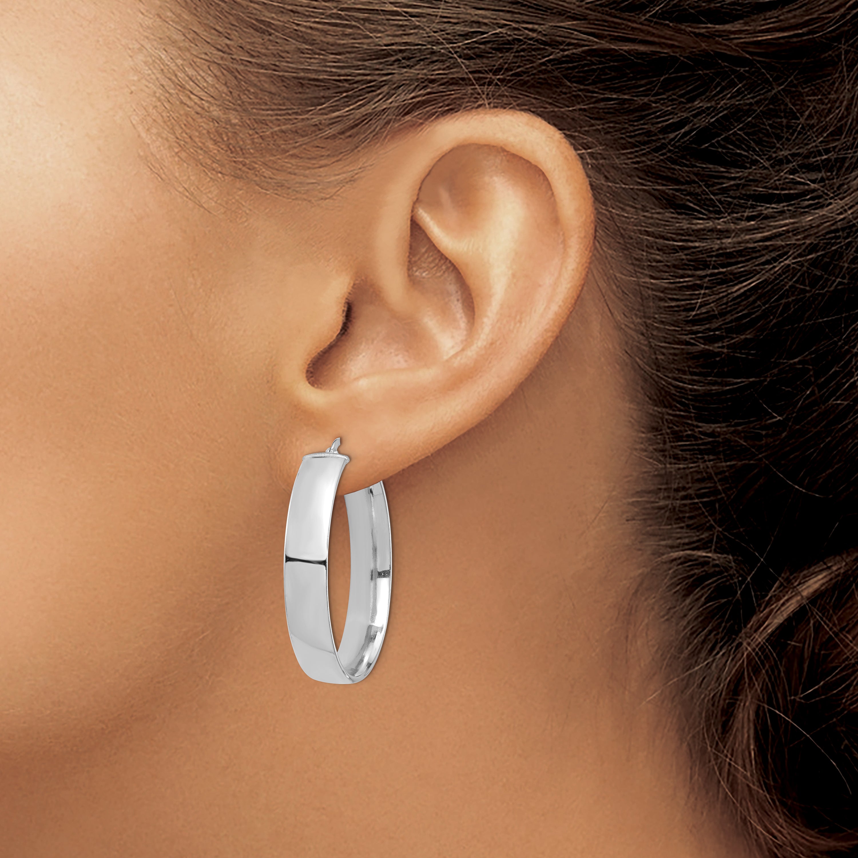 14k White Gold High Polished 7mm Hoop Earrings