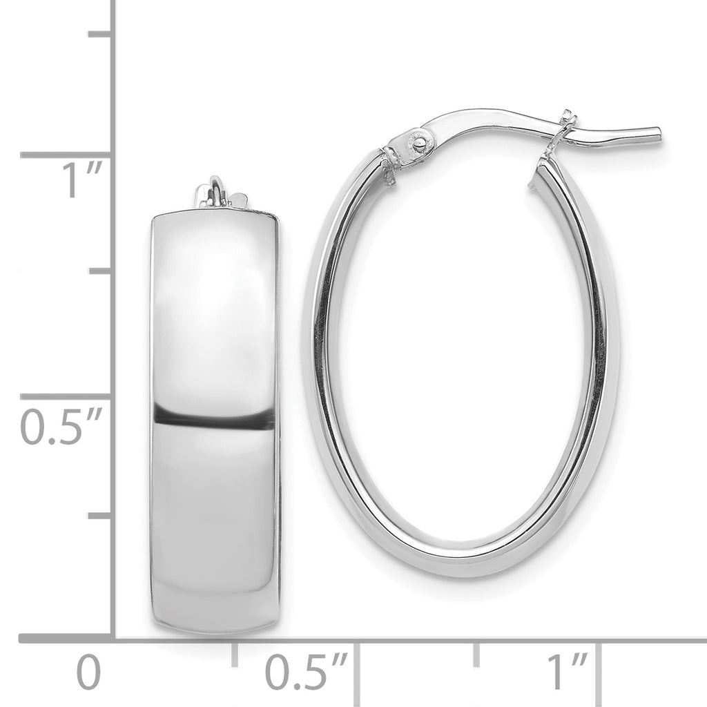 14k White Gold High Polished 7mm Oval Hoop Earrings